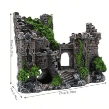 1 pièce Ornement d'aquarium en résine vintage de fantaisie de château ou de récif de corail - Décorations de réservoir de poissons conçues de manière intricée - Habitat naturel de grotte de rochers pour l'élégance aquatique - Rocher décoratif de réservoir de poissons avec corail artificiel pour se cacher et jouer - Multicolore - Voir 5