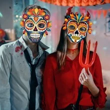 6 chiếc mặt nạ giấy Âu Mỹ hỗn hợp - Trang trí tiệc hóa trang Halloween đáng sợ tự làm mặt nạ hình đầu lâu - Nhiều màu - Xem 5