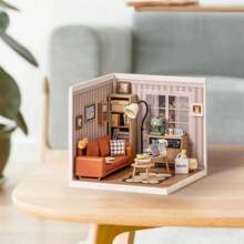 DIY Miniature House Kit Mini Dollhouse With Accessories Building Toy Set Tiny Room Making Kit With LED Light Hobby Unique Gifts - Baby Pink - View 4