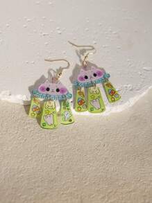 Hoa tai thả hình UFO dễ thương ngộ nghĩnh hình mèo vật nuôi phi thuyền bằng nhựa Acrylic cho nữ quà tặng tiệc bãi biển ngày lễ, quà tặng cho cặp đôi, quà tặng mùa thu - mèo UFO - Xem 2