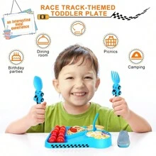 3-Piece Set/5 Pieces Set PP Children's Tableware Baby Car Fun Theme Dinner Plate Fork Spoon 3D Cartoon Shape Let The Baby Enjoy The Fun Of Eating High Temperature Resistant And Easy To Clean Multiple Colors Available - Color - View 4