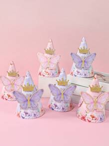 6 قبعات حفلة ورقية بتصميم الفراشة الوردية لتزيين ارتداء حفلات أعياد الميلاد وحفلات المناسبات، قبعات حفلة ولقطات الحفلات، هدايا أعياد الميلاد، مع ملصقات فراشة زخرفية للصنع اليدوي والترفيه