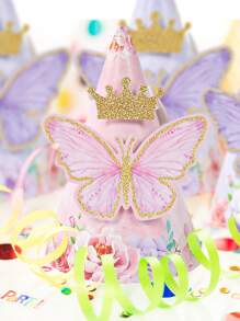 6 قبعات حفلة ورقية بتصميم الفراشة الوردية لتزيين ارتداء حفلات أعياد الميلاد وحفلات المناسبات، قبعات حفلة ولقطات الحفلات، هدايا أعياد الميلاد، مع ملصقات فراشة زخرفية للصنع اليدوي والترفيه