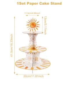 1 set 3 niveles Soporte para cupcakes de cartón con estilo BOHO SUN "Primer viaje alrededor del sol", Torre de cupcakes escalonada, Soporte de papel para pasteles para suministros de fiesta de cumpleaños, decoraciones de cocina para pasteles, Navidad - Multicolor - Ver 5
