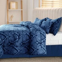 5-Piece Comforter Set – Lux Decor Collection – Lightweight Microfiber With Plush Texture – Opulent Design – All-Season Warmth – Elegant Bedding With Pillow Shams & Bed Skirt – Cozy Comforter, Elegant Bedding Set, Luxury Bedroom Essentials, Valentine's Day Romantic Bedroom, Spring Bedding Set, Complete Bed In A Bag, Matching Decor, Elegant Design, Luxury Look, Gift Set Idea, Guest Bedroom Ready, Modern Bedroom Style, Easy Bedroom Refresh, All-Inclusive Bedding, Daily Living, Home Comfort, Family Choice - 佩斯利海軍藍 - 查看 8