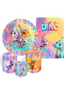 Kit 5 Round Panel Covers + Trio Cylinder Covers + Sublimated Rectangular Panel Cover Party And Birthday Decoration Various Children's Themes Dino Bab Dinosaur - 套件 5 件 4602 - 查看 1
