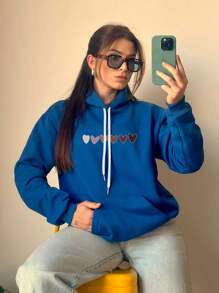 Cold Weather Blouse With Hoodie And Pocket Winter Coat Love Cutie Heart Print 7032 - 寶藍色 - 查看 1