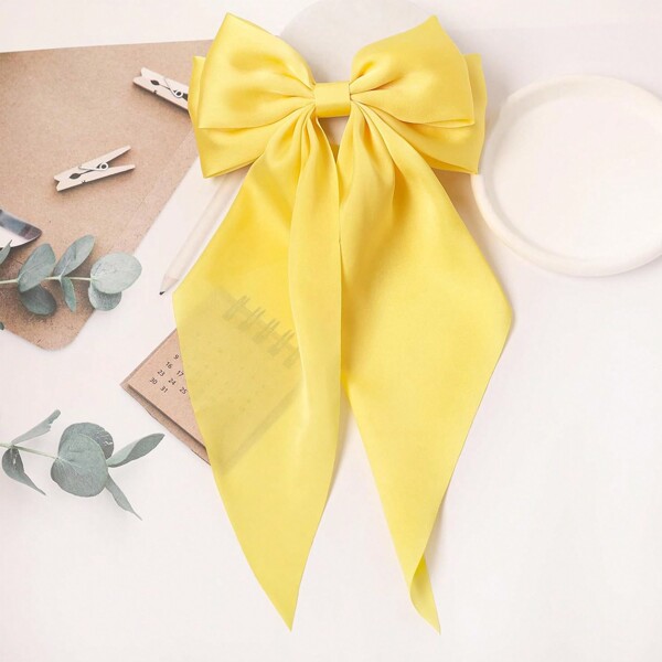 1PC bentiță cu fundă, clemă mare de păr pentru fete, coadă de cal, accesoriu pentru clema mare pentru păr (galben)