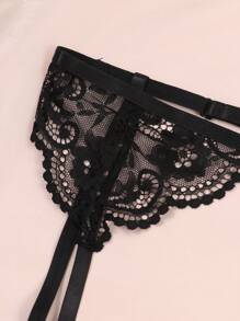 Women's Mesh Garter Belt With 4 Straps Clip For Thigh Highs Black