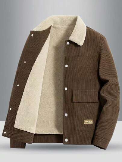 2024 جاكيت خارجي كاجوال طويل الأكمام سميك دافئ من الفليس للرجال، للشتاء، للخريف