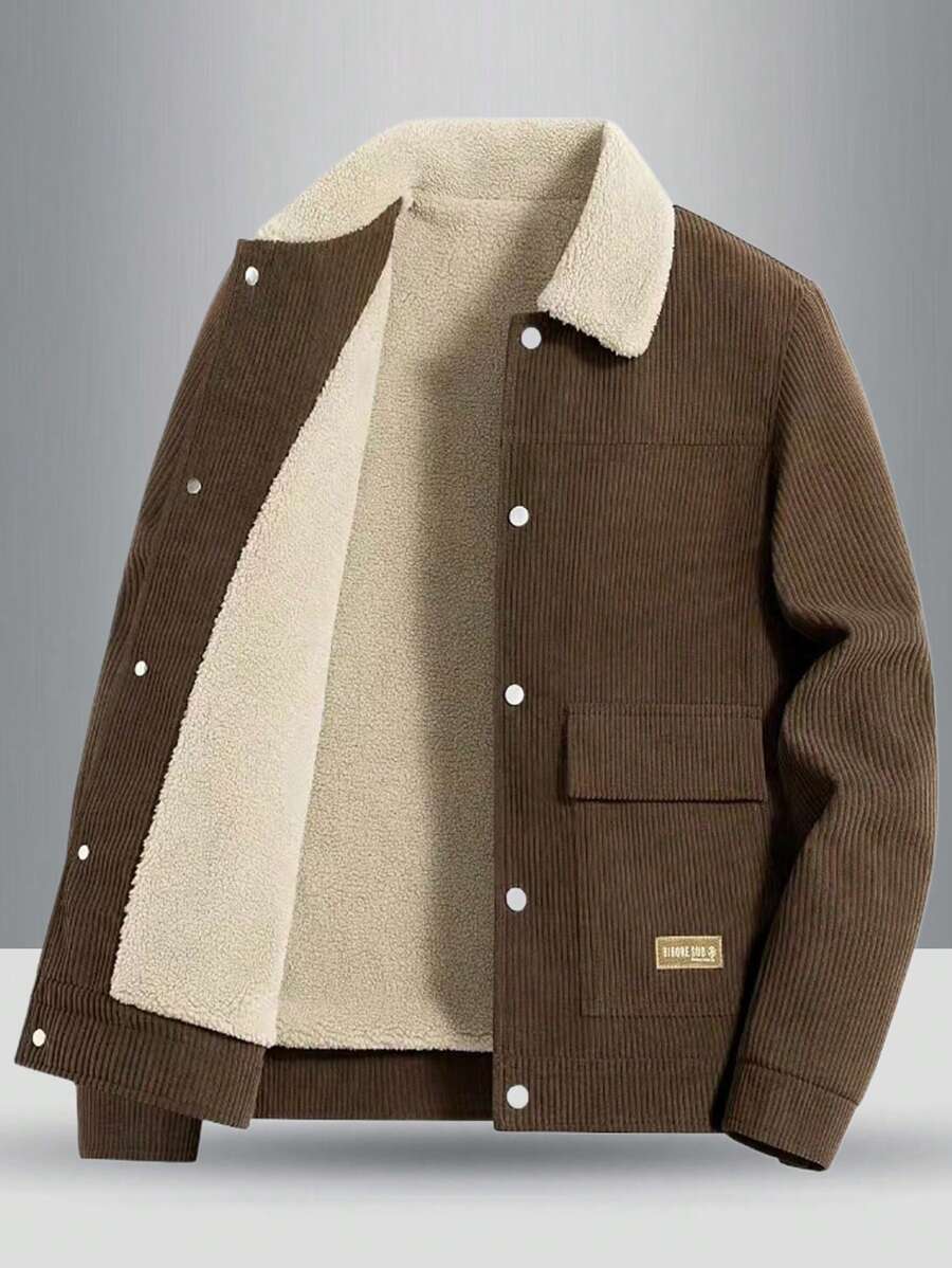 2024年新款男士户外休闲加厚保暖羊毛夹克，冬季，秋季 - 棕色 - 查看 1