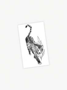 1pc Water-Resistant Temporary Tattoo Sticker - Fierce Wild Beast Leopard Print, Suitable For Daily Use - Black - View 5