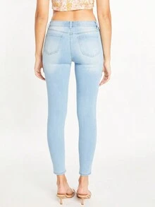 MID-RISE 5-POCKET SKINNY JEANS - 淺色水洗藍 - 查看 5