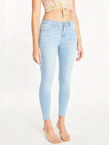 MID-RISE 5-POCKET SKINNY JEANS - 淺色水洗藍 - 查看 3