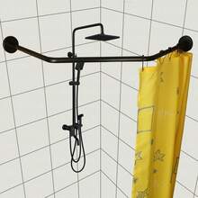 304 Stainless L Shaped Bathroom Bathtub Corner Shower Curtain Rod Rack(Diamond Shaped Black, Length On Both Sides: 17"-25.6",Middle Width:20"-26") - 1 - View 3