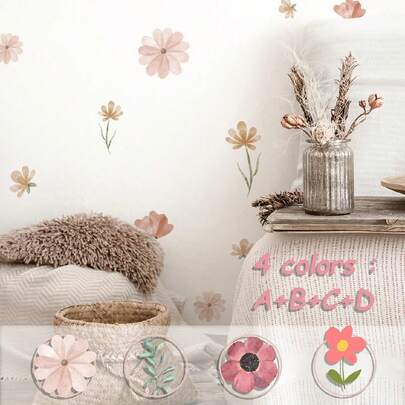 1/4 件多种款式花朵图案防水自粘婴儿房装饰贴纸适用于儿童托儿所卧室、幼儿园、教室、墙壁美化贴纸婴儿洗澡家庭装饰礼物
