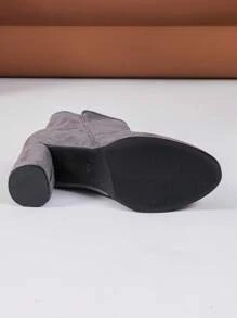 女士尖头粗跟侧拉链绒面革踝靴，优雅的办公室时尚靴子 - 灰色 - 查看 7