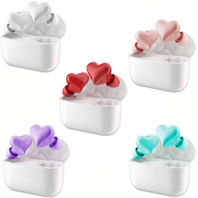 1pc Cute Heart-Shaped Wireless Earphones, Women Wireless Music Earbuds With Heart Design, Ins Style Wireless Sports Headphones Compatible With Apple And Android, Mini Heart-Shaped TWS Earphones With Ergonomic Design, Surround Stereo, ANC ENC Dual Noise Cancellation, Touch Control, Charging Case Included, Available In Multiple Colors, Best Gift For Women