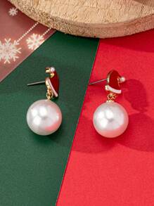 1 套时尚简约优雅魅力节日圣诞老人珐琅珍珠吊坠耳环 - 耳飾套裝 - 查看 7