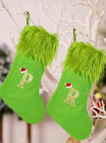 1 件字母圣诞袜针织红绿字母圣诞装饰家居圣诞树装饰礼物圣诞树吊坠圣诞装饰派对用品，圣诞节