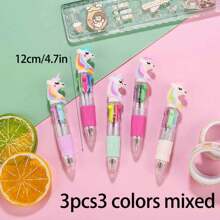 3pcs Creative Light Up Unicorn Ballpoint Pen With Led Light, Cartoon Stationery, Blue Ink Signature Pen - Multicolor - View 11