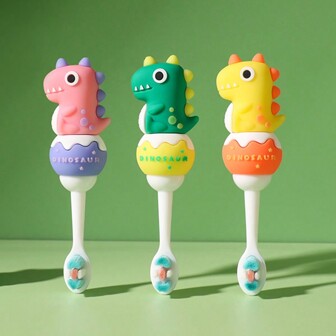 1 Pieza Cepillo De Dientes Con Diseño De Dibujos Animados De Dinosaurio Para Limpiar Los Dientes Del Bebé, Adecuado Para Uso Diario Y Portátil Para Viajar