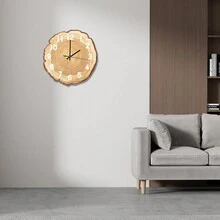 12-Inch Rustic Wooden Single Board Round Wall Clock - Silent, Battery Operated, Flat Wood Cross-Section Design - Great For Living Room, Bedroom, Kitchen, Farmhouse Decor, Unique Tree Rings Pattern - Batteries Not Included - monochrome - View 4