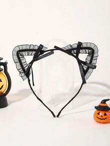 1 Băng đô tai mèo ren đen gợi cảm phong cách Gothic vui nhộn cho nữ, thích hợp làm phụ kiện tóc dự tiệc, trang trí lễ hội - màu đen - Xem 7