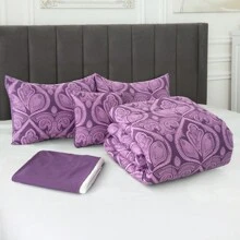 5-Piece Comforter Set – Lux Decor Collection – Lightweight Microfiber With Plush Texture – Opulent Design – All-Season Warmth – Elegant Bedding With Pillow Shams & Bed Skirt – Cozy Comforter, Elegant Bedding Set, Luxury Bedroom Essentials, Valentine's Day Romantic Bedroom, Spring Bedding Set, Complete Bed In A Bag, Matching Decor, Elegant Design, Luxury Look, Gift Set Idea, Guest Bedroom Ready, Modern Bedroom Style, Easy Bedroom Refresh, All-Inclusive Bedding, Daily Living, Home Comfort, Family Choice - Màu tím nhạt - Xem 9