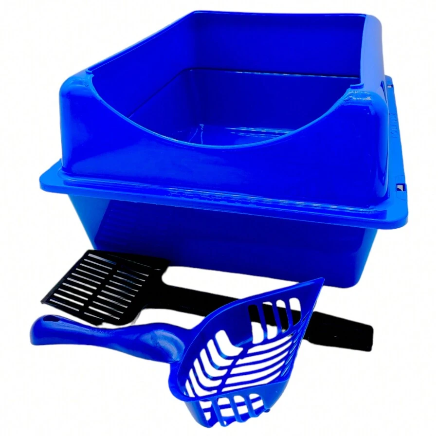Large Cat Litter Box With Extension + Shovels - 寶藍色 - 查看 1
