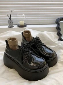 2024春季新款女士厚底系带复古牛津鞋，百搭休闲平底鞋，圣诞礼物之选