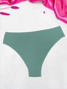 Comfort Thong Panties With Folded Waistband - Green - View 2