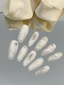 10 款手工制作热销多巴胺个性化可爱糖果布丁女孩水钻，适合派对聚会，包含一块果冻胶和一张指甲油贴纸，按压在指甲上，美甲用品，美甲