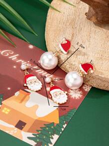 1 套时尚简约优雅魅力节日圣诞老人珐琅珍珠吊坠耳环 - 耳飾套裝 - 查看 2