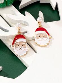 1 套时尚简约优雅魅力节日圣诞老人珐琅珍珠吊坠耳环 - 耳飾套裝 - 查看 3