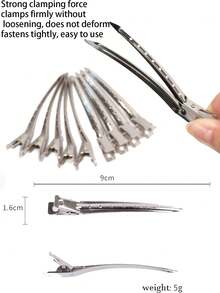 100 piezas Pinzas rizadoras para el cabello de 3,5 pulgadas para lazo, gran pinza de pasador, salón de peluquería, barbería (plata) - Plateado - Ver 3