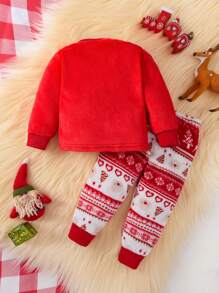 Ensemble bébé fille pull en fourrure brodé de cerfs et pantalon; Top de Noël avec renne, pantalon sapin de Noël; Top rouge; tenue de Noël