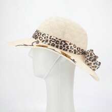 Women's Beach Hat Floppy Brim Bow Tie Summer Pool Leopard Bow With BorderAnimalBeachElegantVintageCuteCasualRibbonContrast BowAnimals - 米色 - 查看 6