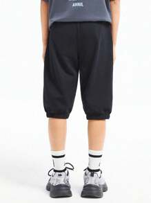 Annil Boys' Knit Capri Pants, Suitable For Summer Sports, Cool And Comfortable, Versatile Casual Pants - Black - View 2