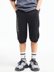 Annil Boys' Knit Capri Pants, Suitable For Summer Sports, Cool And Comfortable, Versatile Casual Pants - Black - View 1