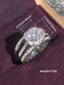 Bộ 3 chiếc/Bộ nhẫn Cubic Zirconia thanh lịch dành cho nữ dùng cho tiệc cưới, đính hôn, kỷ niệm, nhẫn, quà tặng ngày lễ tình nhân - 1 # - Xem 6