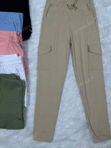 LA PRINCESA Leggins Tipo Biker bolsillos laterales pantalones casuales con cordón Pantalones Cargo de Mujer Versátiles para Citas