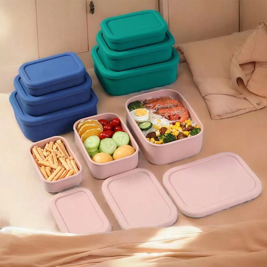 1pc Large Capacity Minimalist Solid Color Silicone Food Storage Containers Airtight Meal Prep Bento Boxes For Fruits And Vegetables,Kitchen,Christmas Gift