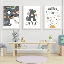 Pósters y cuadros sin marco con tema de astronauta y espacio para decoración de habitación infantil, arte mural de pintura en lienzo con cohetes y astronautas lindos, decoraciones para baby shower y regalos familiares para habitación de niños y niñas - Multicolor - Ver 4
