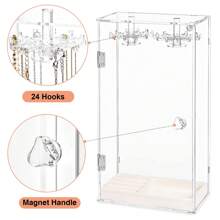 Lechay Necklace Holder, Acrylic Jewelry Organizer With 24 Hooks, Rotation Clear Necklaces Pendant Display Case Stand, Dust-Proof Velvet Tray Hanging Rack Storage For Earrings Rings - 無色 - 查看 2