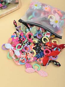 20pcs Rabbit Ear Hair Ties For Girls Cute Bowknot Hair Ties Towel Ring Elastic Hair Ropes (Random Color) - Multicolor - View 2