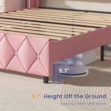 Twin/ Full/ Queen/ King Size Bed Frame, Upholstered Bed Frame With Diamond Headboard And Footboard, No Box Spring Needed With Wood Slat Support, Easy Assembly, Twin Bed Frame/  Full Bed Frame/ King Bed Frame, Black/ Pink/ White/ Purple/ Blue/ Green - 粉色 - 查看 5