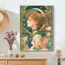 漂亮梦幻月亮女孩 5D DIY 钻石画马赛克花朵可爱蝴蝶饰品艺术十字绣套件刺绣家居装饰儿童万圣节礼物 2024 新品 - 黑色 - 查看 2