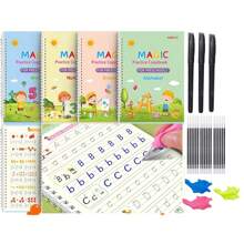 4 Set Magic Copybooks Pen Copy Book Free Wiping Practice English Copybook For Calligraphy Learning Books Grooves Template Design(All Accessories Are In Random Colors And Styles)Office, School, Drawing,Student,Markers,Stationery,School Supplies