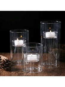 3pcs Glass Candle Holders, Home Decor, Table Centerpieces, Fireplace Candlesticks - Clear - View 8
